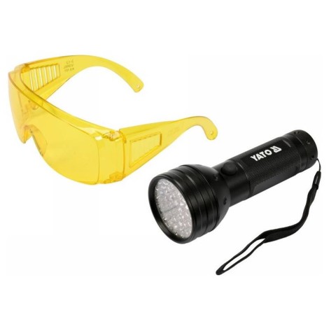 Elemes UV zseblámpa + szemüveg 3 x AA YATO